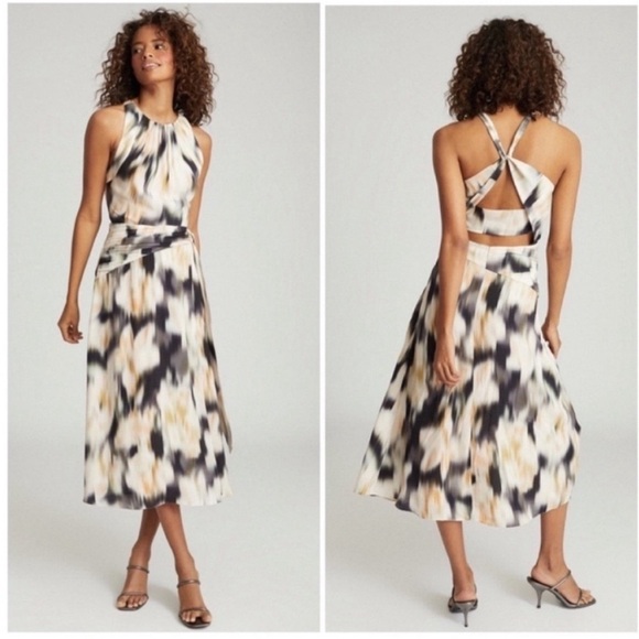 Reiss Giselle Smudge Print Midi Dress - Picture 2 of 9